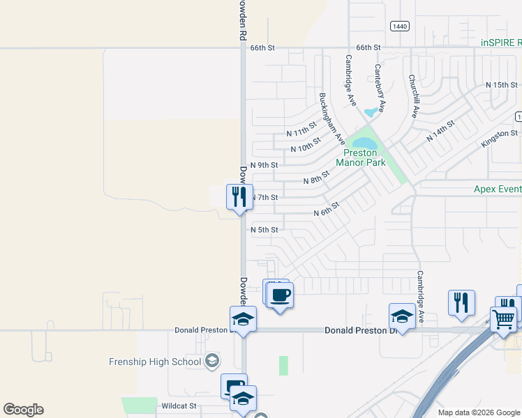 map of restaurants, bars, coffee shops, grocery stores, and more near 309 North 7th Street in Wolfforth