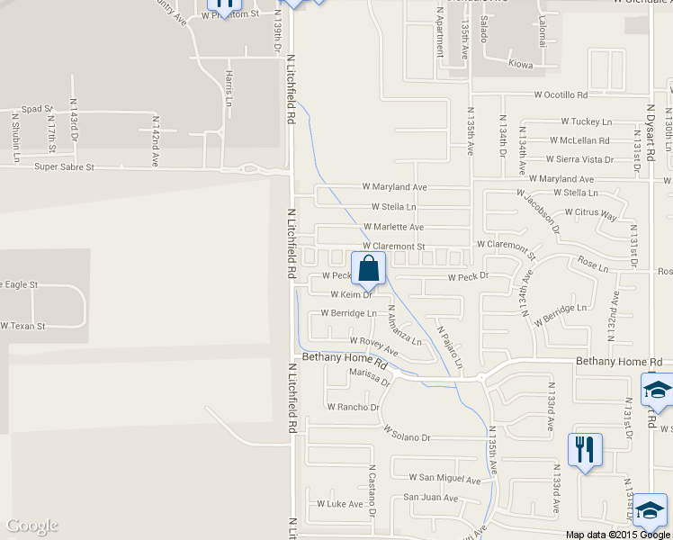 map of restaurants, bars, coffee shops, grocery stores, and more near 13808 West Peck Drive in Litchfield Park