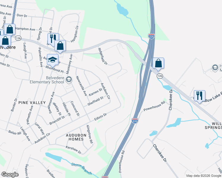 map of restaurants, bars, coffee shops, grocery stores, and more near 289 Edisto Drive in North Augusta