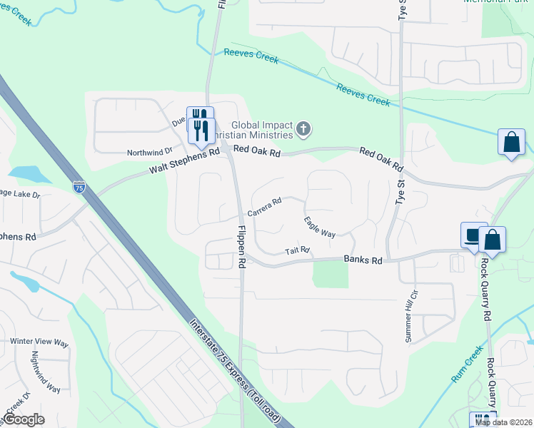 map of restaurants, bars, coffee shops, grocery stores, and more near 80 Carrera Road in Stockbridge