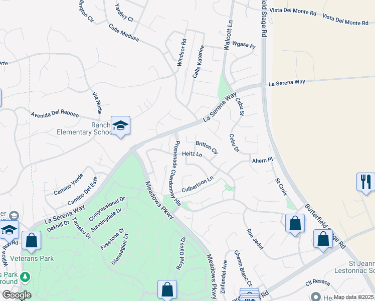map of restaurants, bars, coffee shops, grocery stores, and more near 31422 Heitz Lane in Temecula