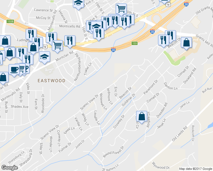 map of restaurants, bars, coffee shops, grocery stores, and more near 5140 Scenic View Drive in Irondale