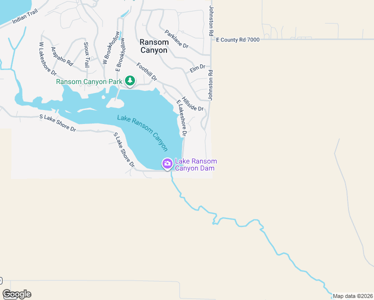 map of restaurants, bars, coffee shops, grocery stores, and more near 57-99 E Lake Shore Dr in Ransom Canyon