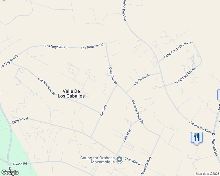 map of restaurants, bars, coffee shops, grocery stores, and more near 35572-41398 Meadow Ridge Road in Temecula