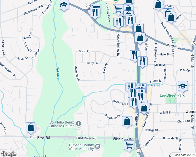 map of restaurants, bars, coffee shops, grocery stores, and more near 8432 Magnolia Drive in Jonesboro
