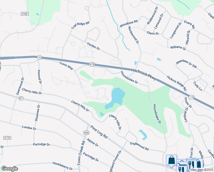 map of restaurants, bars, coffee shops, grocery stores, and more near 111 Burnham Court in Aiken