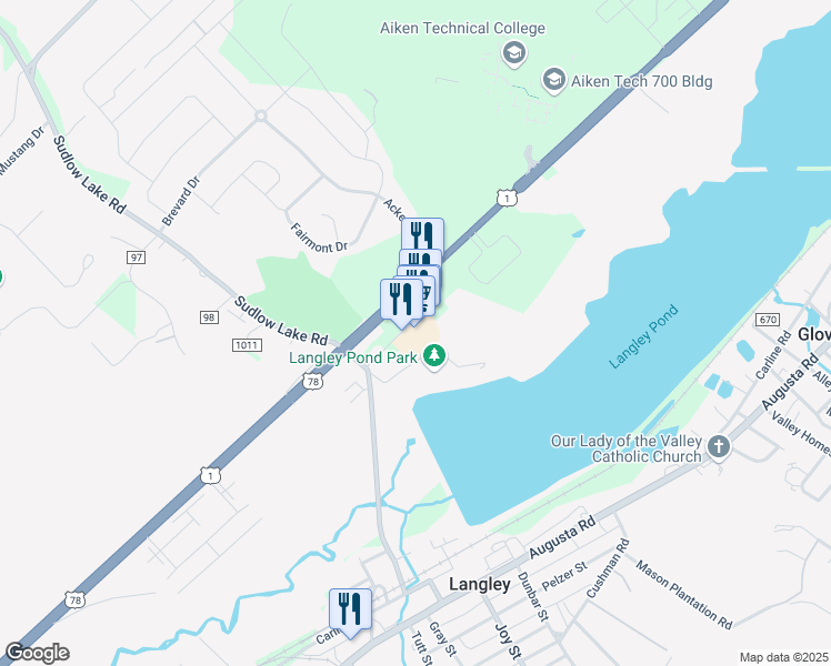 map of restaurants, bars, coffee shops, grocery stores, and more near 2587 Jefferson Davis Highway in Warrenville