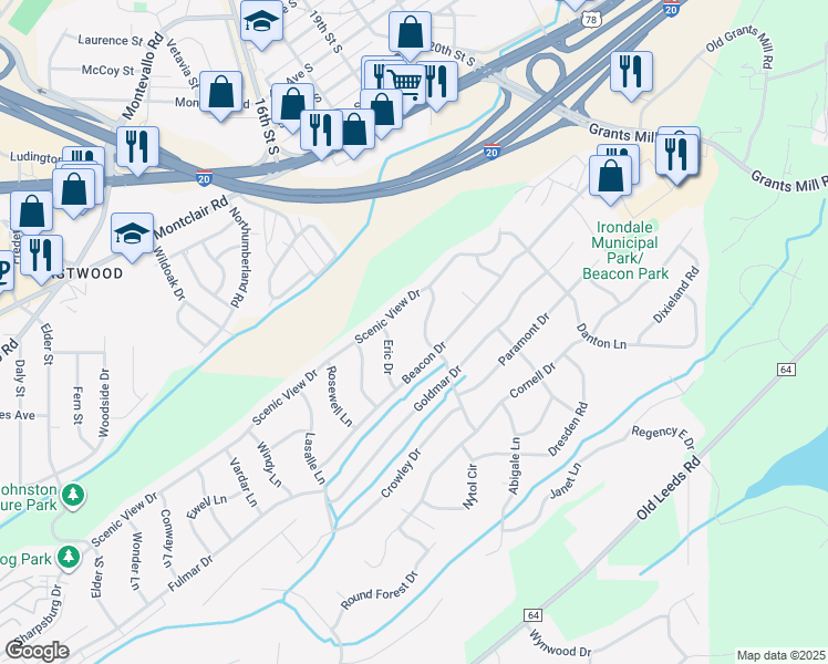 map of restaurants, bars, coffee shops, grocery stores, and more near 512 Bonnie Bell Lane in Irondale