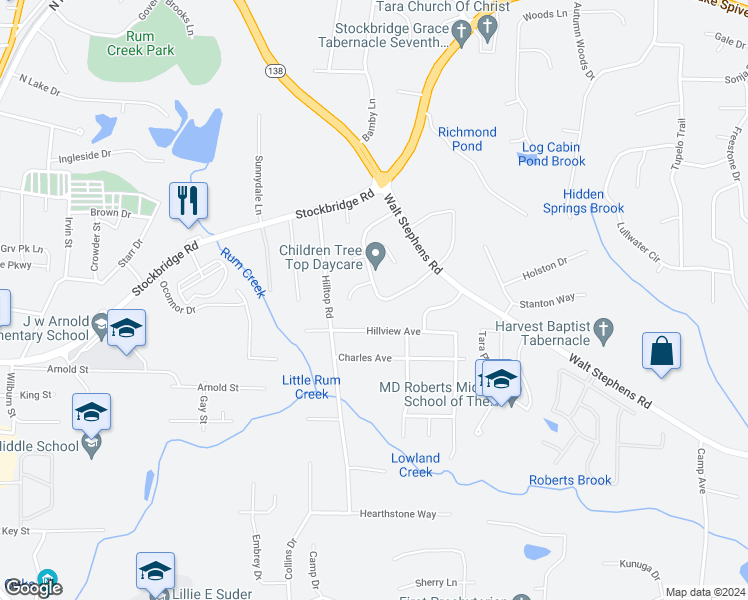 map of restaurants, bars, coffee shops, grocery stores, and more near 8363 San Jose Trail in Jonesboro