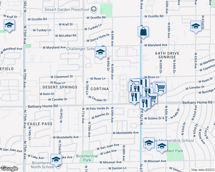 map of restaurants, bars, coffee shops, grocery stores, and more near 6259 North 69th Drive in Glendale