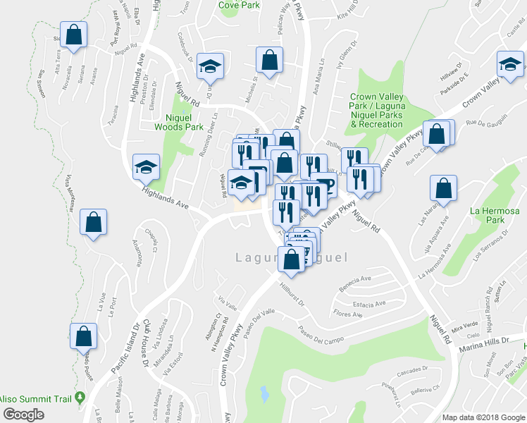 map of restaurants, bars, coffee shops, grocery stores, and more near 23504 Pacific Island Drive in Laguna Niguel