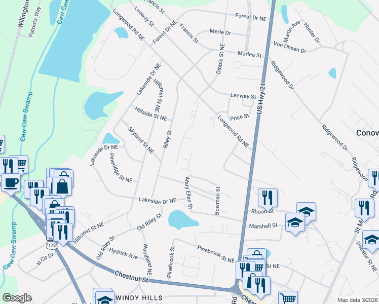 map of restaurants, bars, coffee shops, grocery stores, and more near 112 Aster Court in Orangeburg
