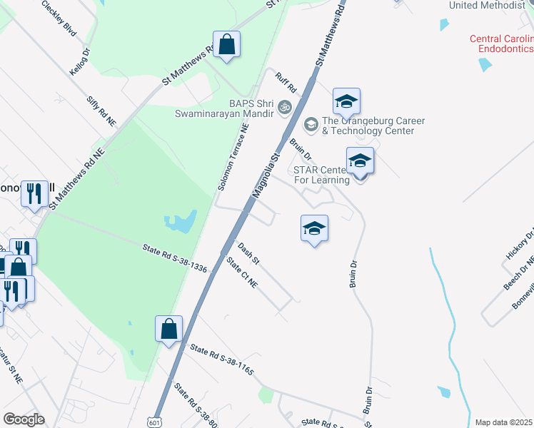 map of restaurants, bars, coffee shops, grocery stores, and more near 880-886 Solomon Terrace in Orangeburg