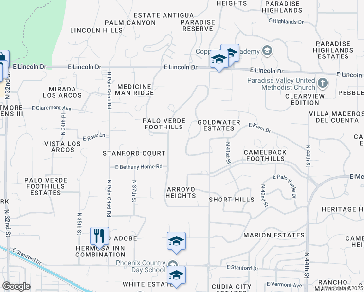 map of restaurants, bars, coffee shops, grocery stores, and more near 6060 North Paradise View Drive in Paradise Valley
