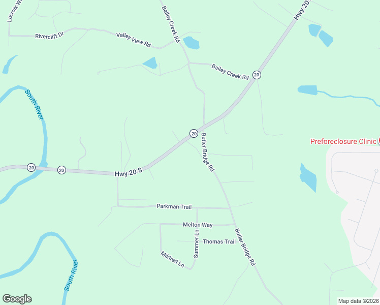 map of restaurants, bars, coffee shops, grocery stores, and more near 20 Butler Bridge Road in Covington