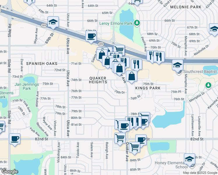 map of restaurants, bars, coffee shops, grocery stores, and more near 4422 75th Drive in Lubbock