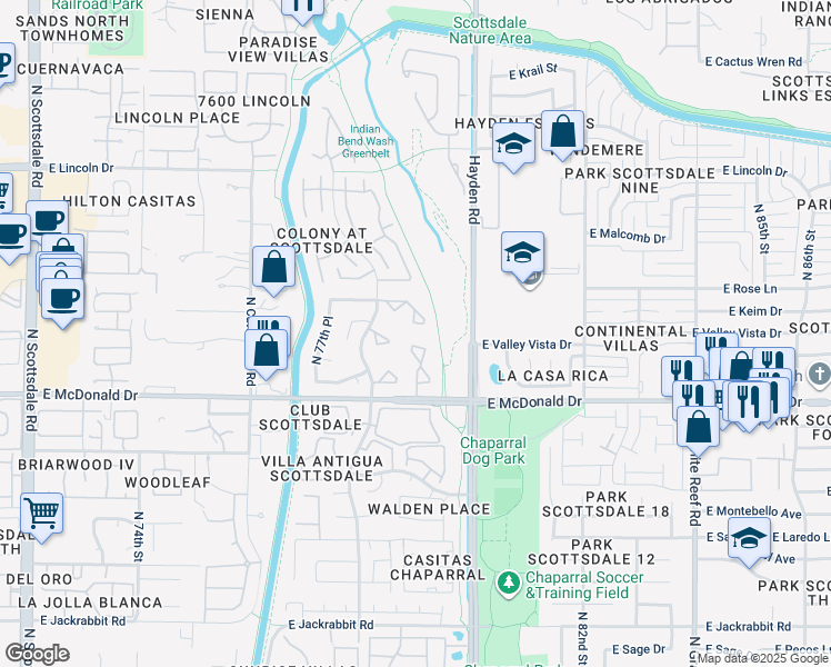 map of restaurants, bars, coffee shops, grocery stores, and more near 7925 East Keim Drive in Scottsdale