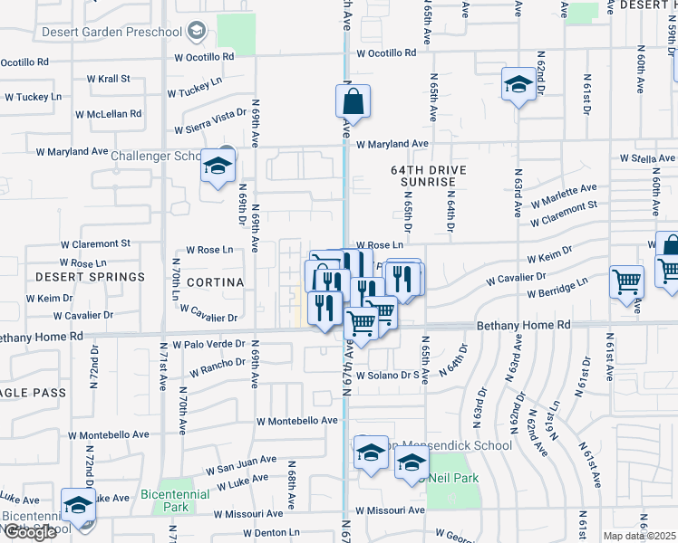 map of restaurants, bars, coffee shops, grocery stores, and more near 6632 West Peck Drive in Glendale