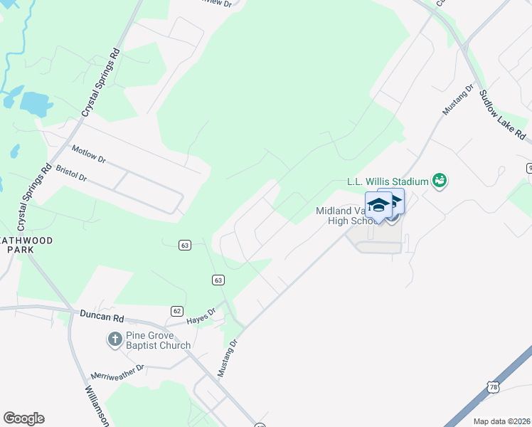 map of restaurants, bars, coffee shops, grocery stores, and more near Hansel Drive in Graniteville