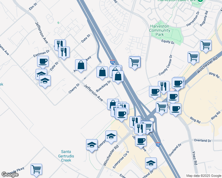 map of restaurants, bars, coffee shops, grocery stores, and more near in Temecula