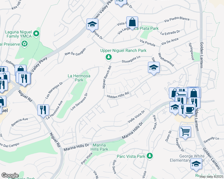 map of restaurants, bars, coffee shops, grocery stores, and more near 30062 Corsair in Laguna Niguel