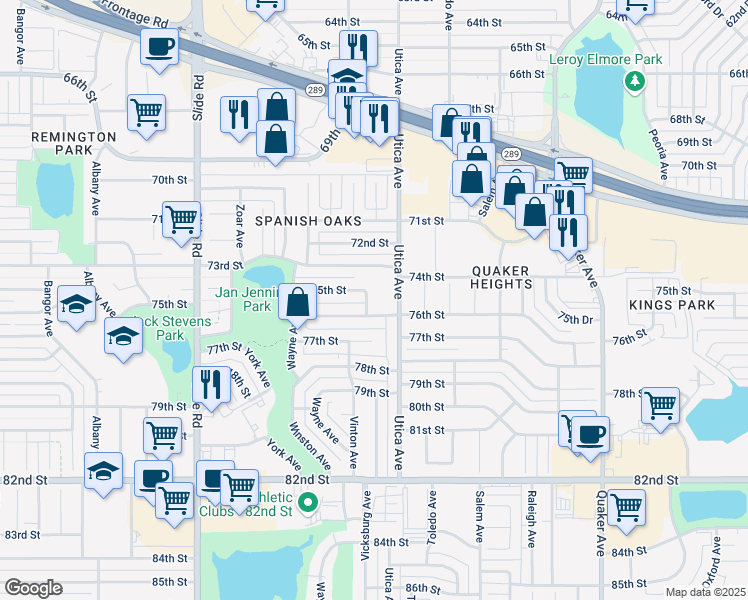map of restaurants, bars, coffee shops, grocery stores, and more near 7406 Utica Avenue in Lubbock