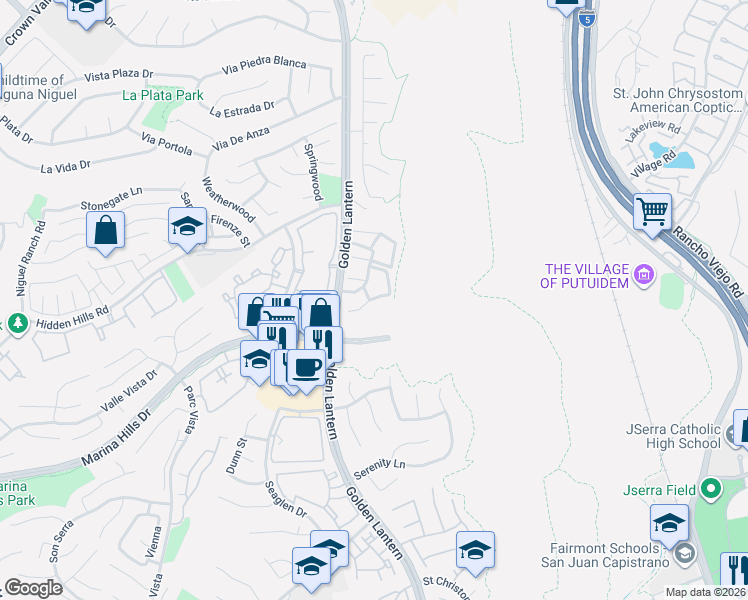 map of restaurants, bars, coffee shops, grocery stores, and more near 4 Martinique Street in Laguna Niguel