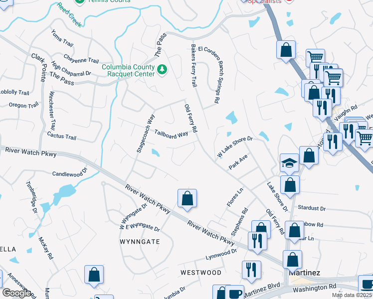 map of restaurants, bars, coffee shops, grocery stores, and more near 515 Pacifica Drive in Augusta