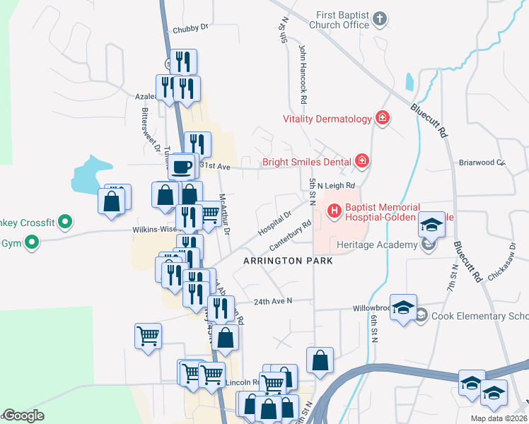 map of restaurants, bars, coffee shops, grocery stores, and more near 634 31st Avenue North in Columbus