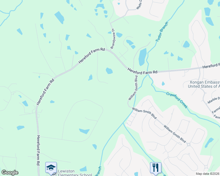 map of restaurants, bars, coffee shops, grocery stores, and more near 5130 Hereford Farm Road in Evans