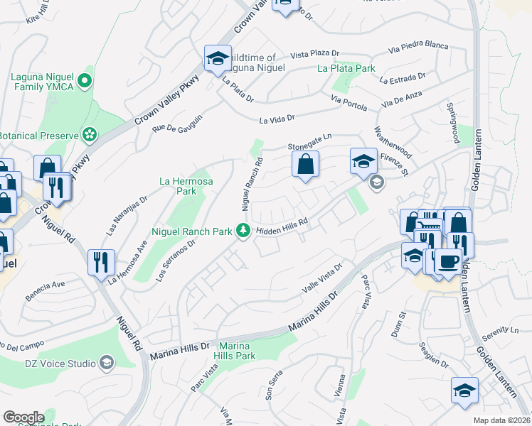 map of restaurants, bars, coffee shops, grocery stores, and more near 30051 Oceanus in Laguna Niguel