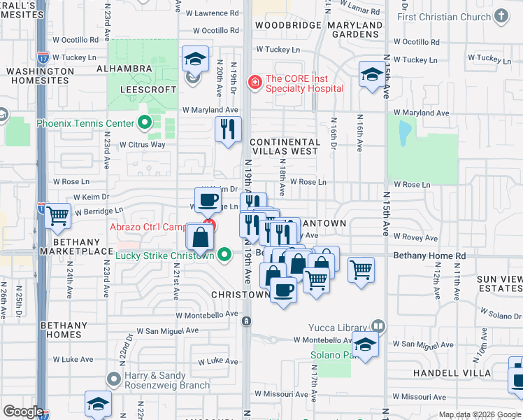 map of restaurants, bars, coffee shops, grocery stores, and more near 6131 North 19th Avenue in Phoenix