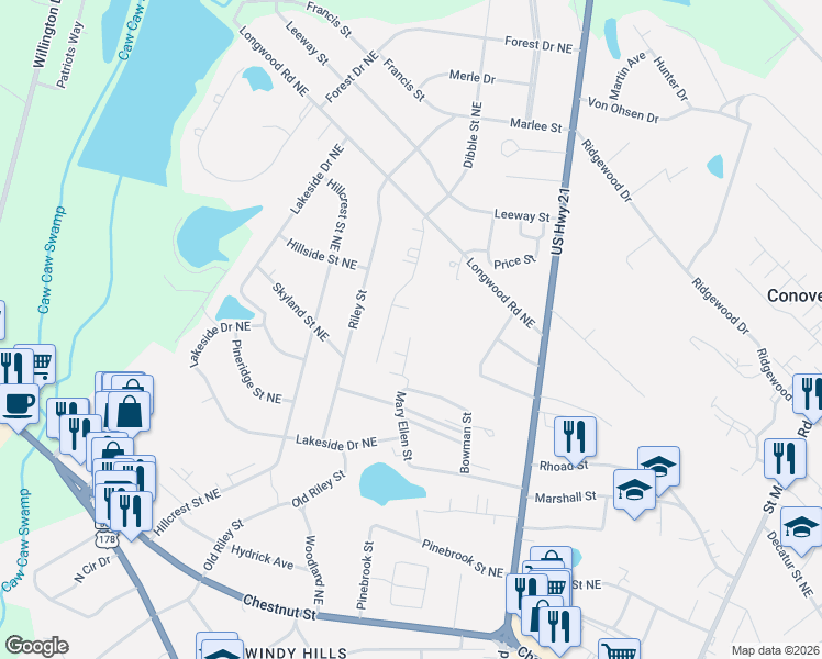 map of restaurants, bars, coffee shops, grocery stores, and more near 112 Aster Court in Orangeburg