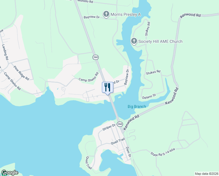 map of restaurants, bars, coffee shops, grocery stores, and more near 1061 Bayview Drive in Manning
