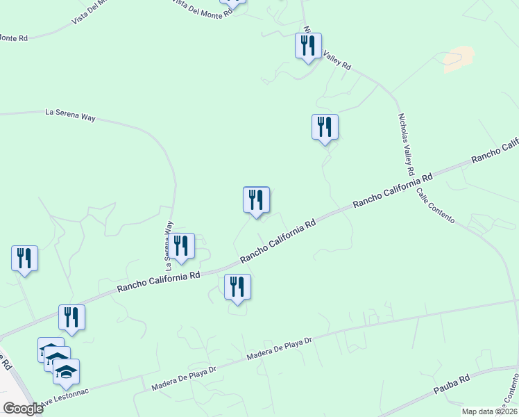 map of restaurants, bars, coffee shops, grocery stores, and more near Reid Court in Temecula