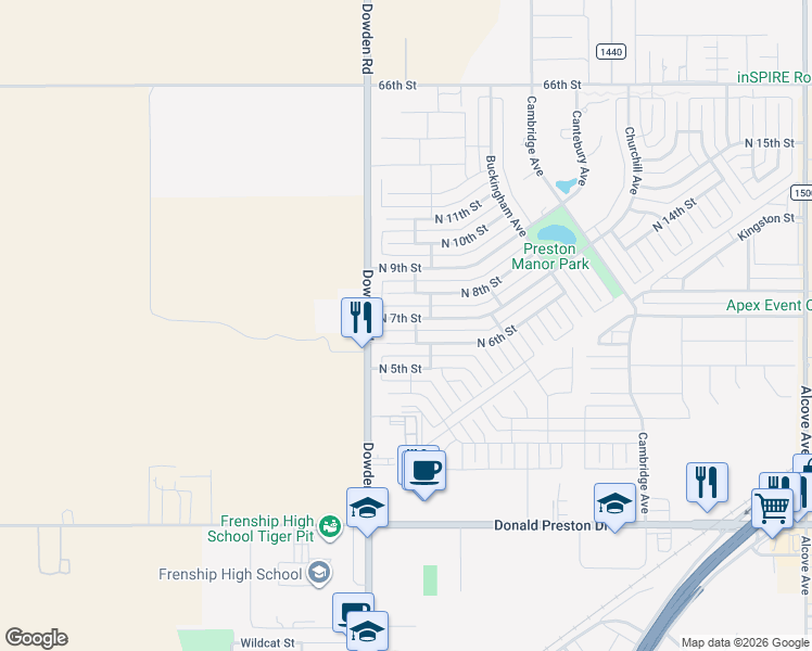 map of restaurants, bars, coffee shops, grocery stores, and more near 309 North 7th Street in Wolfforth