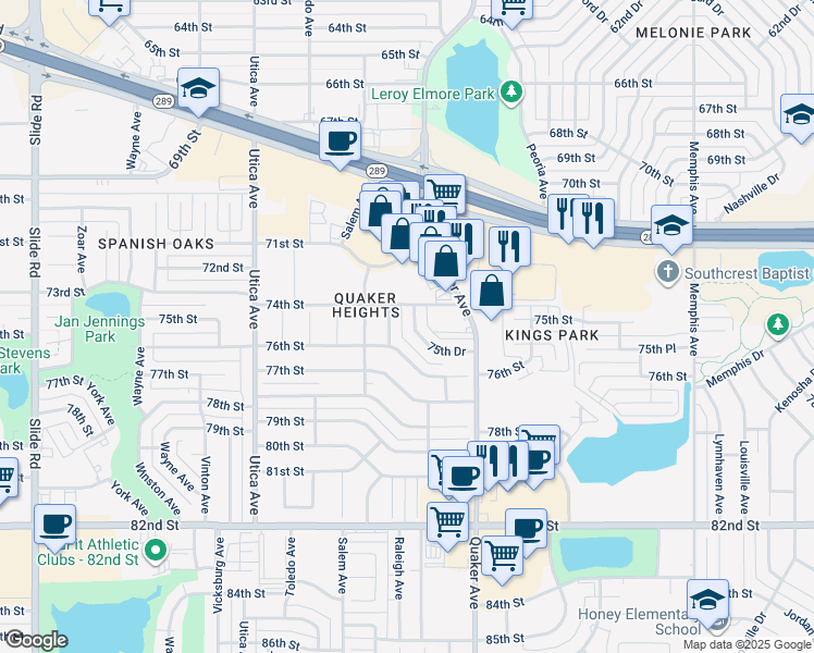 map of restaurants, bars, coffee shops, grocery stores, and more near 4422 75th Drive in Lubbock