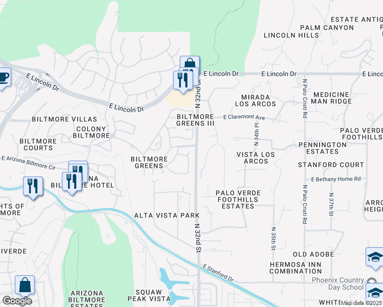 map of restaurants, bars, coffee shops, grocery stores, and more near 6148 North 31st Court in Phoenix