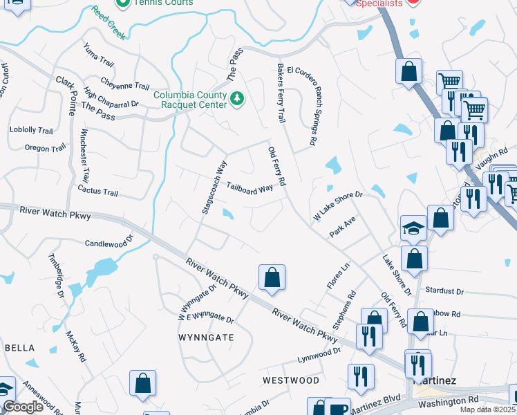 map of restaurants, bars, coffee shops, grocery stores, and more near 515 Pacifica Drive in Augusta