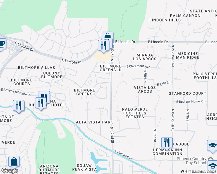 map of restaurants, bars, coffee shops, grocery stores, and more near 6148 North 31st Court in Phoenix