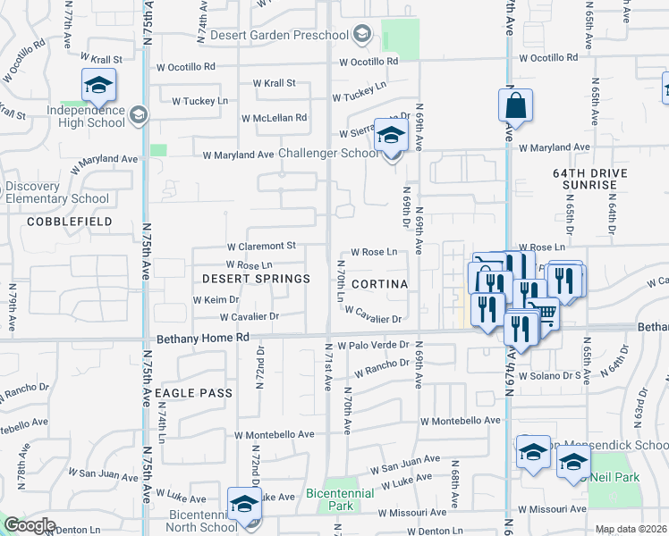 map of restaurants, bars, coffee shops, grocery stores, and more near 6248 North 70th Lane in Glendale