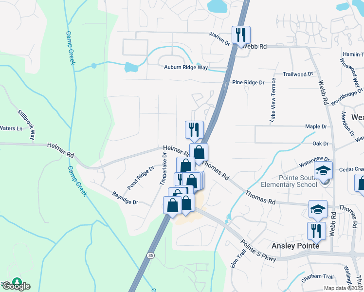 map of restaurants, bars, coffee shops, grocery stores, and more near 8250 Thomas Road in Jonesboro