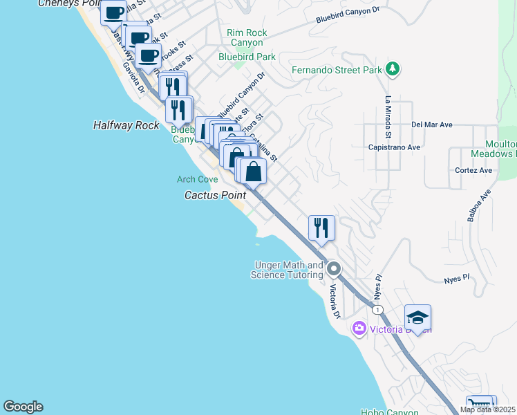 map of restaurants, bars, coffee shops, grocery stores, and more near 161 Ruby Street in Laguna Beach