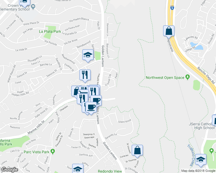 map of restaurants, bars, coffee shops, grocery stores, and more near 89 Martinique Street in Laguna Niguel
