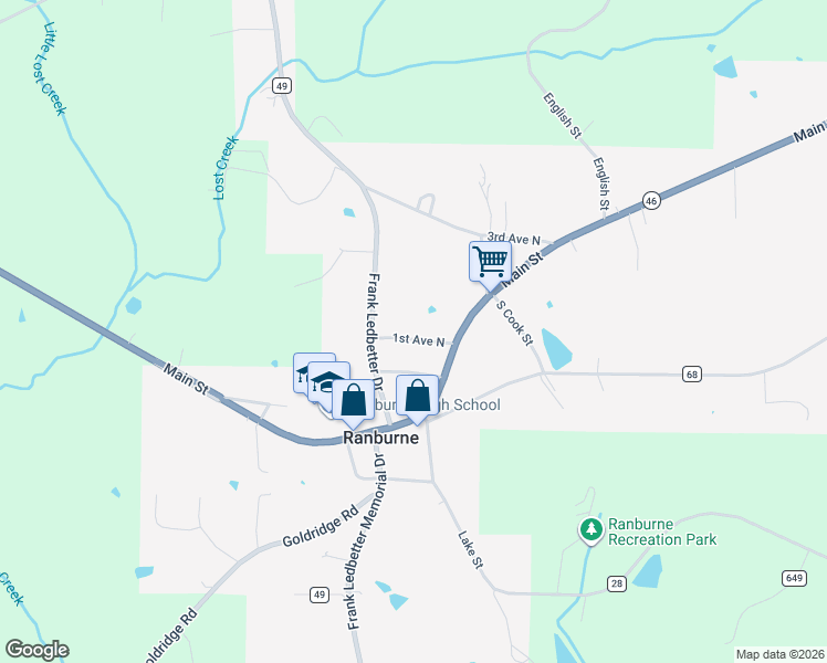 map of restaurants, bars, coffee shops, grocery stores, and more near 86 1st Avenue North in Ranburne