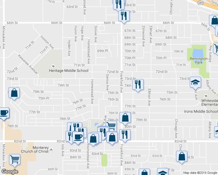 map of restaurants, bars, coffee shops, grocery stores, and more near 5815 74th Street in Lubbock