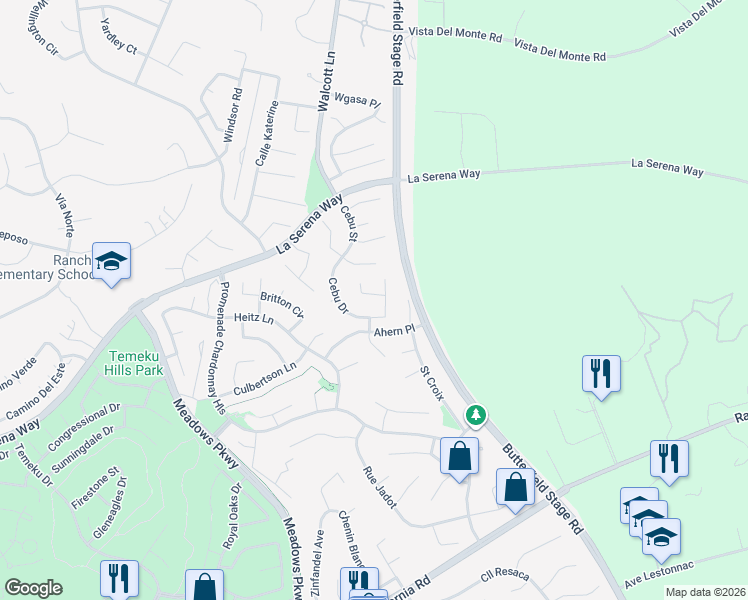 map of restaurants, bars, coffee shops, grocery stores, and more near 31985 Daniel Way in Temecula
