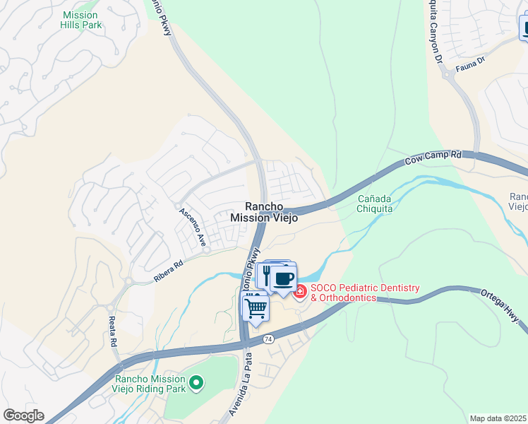 map of restaurants, bars, coffee shops, grocery stores, and more near in Rancho Mission Viejo