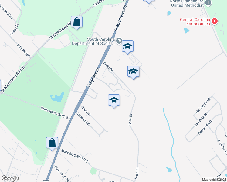 map of restaurants, bars, coffee shops, grocery stores, and more near 212 Presidential Drive in Orangeburg