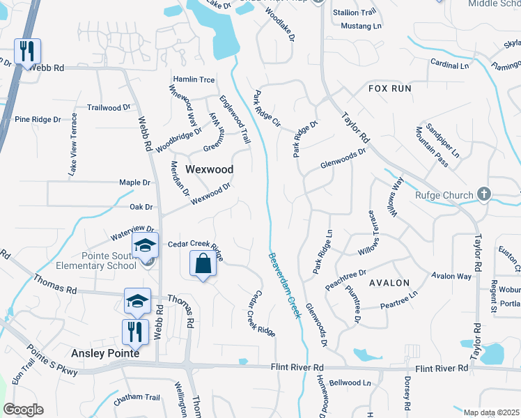 map of restaurants, bars, coffee shops, grocery stores, and more near 8405 Red Cedar Way in Riverdale